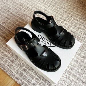 PRADA CALZATURE DONNA RUBBER SANDALS BLACK WOMEN’S 38 7.5 NEW IN BOX